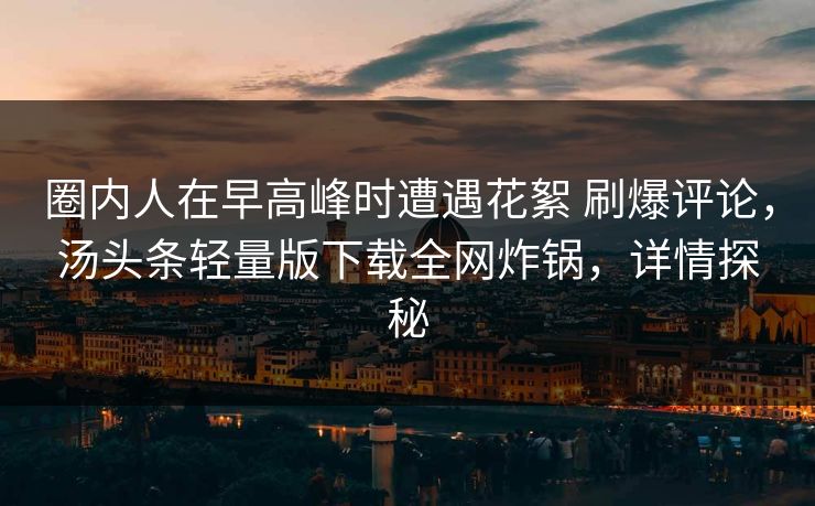 圈内人在早高峰时遭遇花絮 刷爆评论，汤头条轻量版下载全网炸锅，详情探秘
